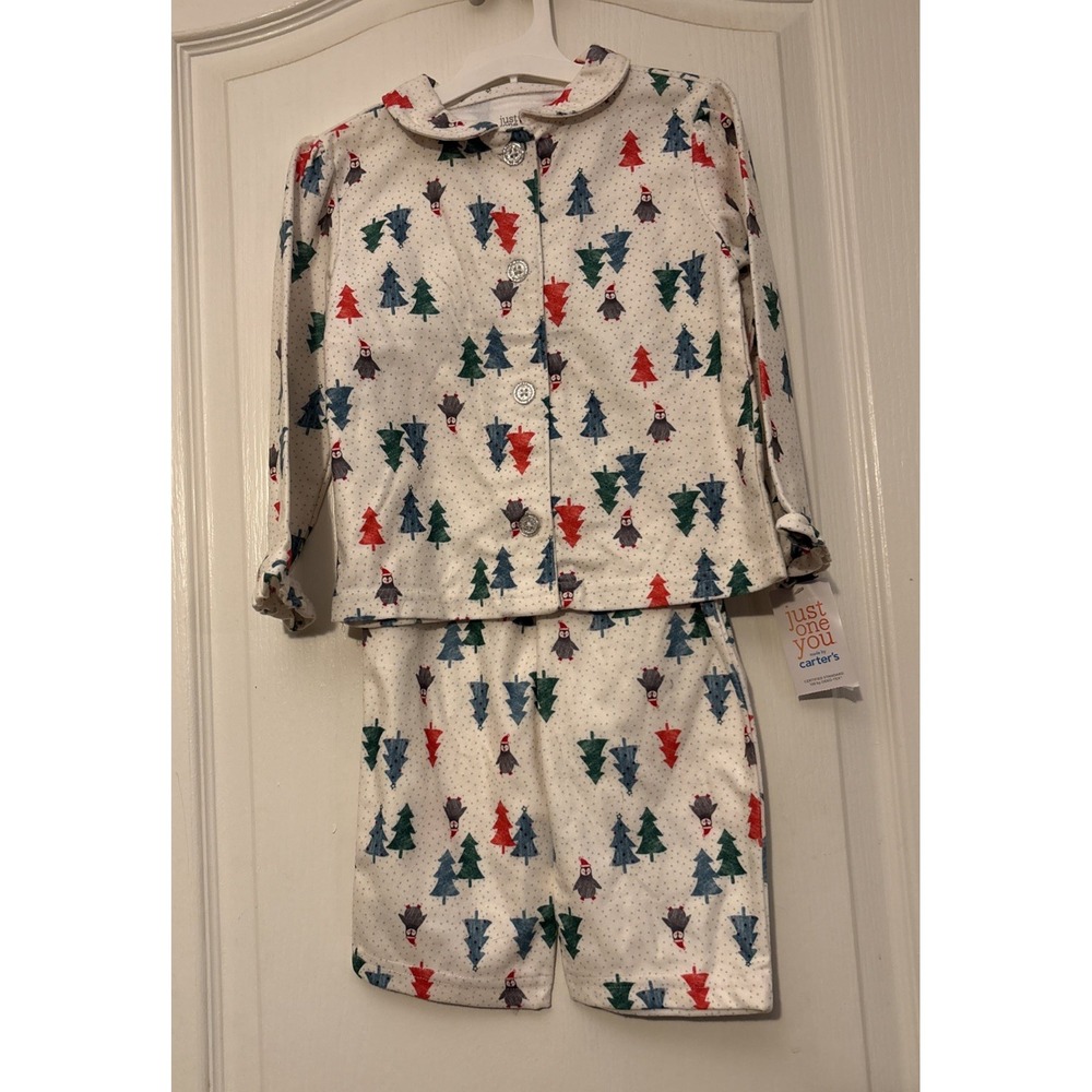 NWT Carter's 2-Piece Holiday Pajama Set PJ's 3T Unisex Trees Penguins